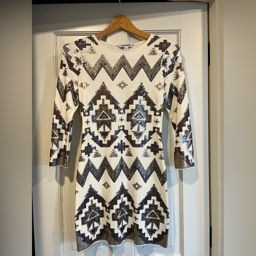 Express sequin cream dress